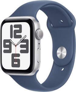 Умные часы Apple Watch SE 2 44 мм алюминиевый корпус, серебристый/синий деним, спортивный силиконовый ремешок M/L