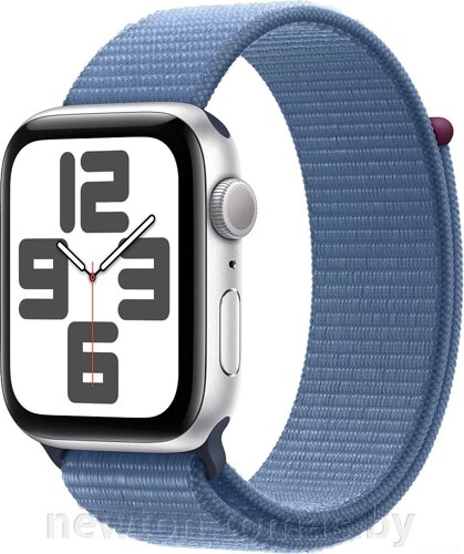 Умные часы Apple Watch SE 2 44 мм алюминиевый корпус, серебристый/зимний синий, нейлоновый ремешок