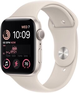 Умные часы Apple Watch SE 2 44 мм алюминиевый корпус, звездный свет/звездный свет, спортивные силиконовые ремешки S/M +