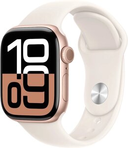 Умные часы Apple Watch Series 10 42 мм алюминиевый корпус, розовое золото/звездный свет, спортивный силиконовый ремешок