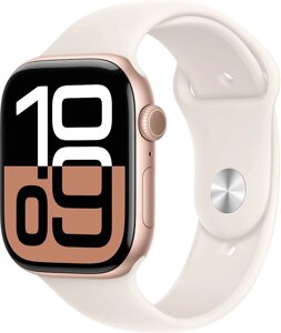 Умные часы Apple Watch Series 10 46 мм алюминиевый корпус, розовое золото/звездный свет, спортивный силиконовый ремешок