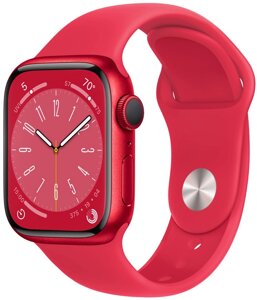 Умные часы Apple Watch Series 8 41 мм алюминиевый корпус, красный/красный, спортивный силиконовый ремешок S/M