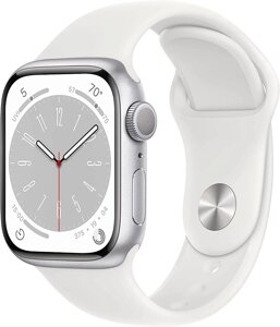 Умные часы Apple Watch Series 8 41 мм алюминиевый корпус, серебристый/белый, спортивные силиконовые ремешки S/M + M/L