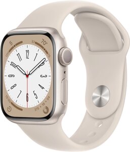 Умные часы Apple Watch Series 8 41 мм алюминиевый корпус, звездный свет/звездный свет, спортивный силиконовый ремешок