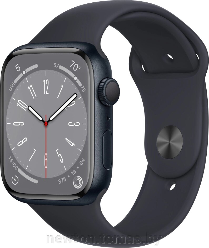 Умные часы Apple Watch Series 8 45 мм алюминиевый корпус, полуночный/полуночный, спортивный силиконовый ремешок S/M от компании Интернет-магазин Newton - фото 1