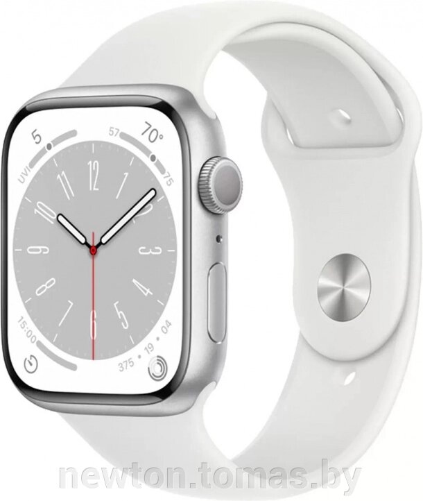 Умные часы Apple Watch Series 8 45 мм алюминиевый корпус, серебристый/белый, спортивные силиконовые ремешки S/M + M/L от компании Интернет-магазин Newton - фото 1