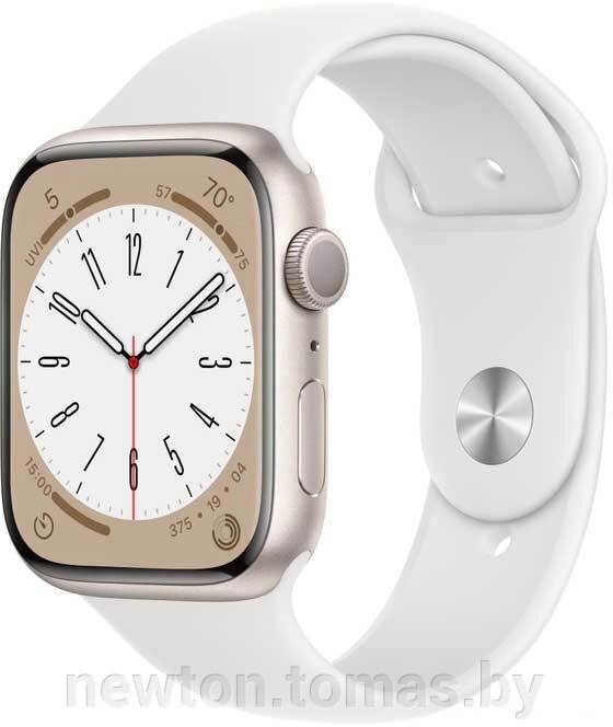 Умные часы Apple Watch Series 8 45 мм алюминиевый корпус, звездный свет/белый, спортивный силиконовый ремешок M/L от компании Интернет-магазин Newton - фото 1