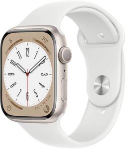 Умные часы Apple Watch Series 8 45 мм алюминиевый корпус, звездный свет/белый, спортивный силиконовый ремешок M/L
