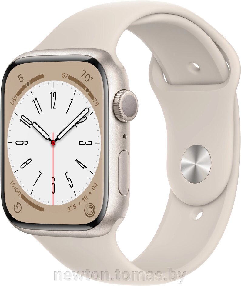 Умные часы Apple Watch Series 8 45 мм алюминиевый корпус, звездный свет/звездный свет, спортивный силиконовый ремешок от компании Интернет-магазин Newton - фото 1