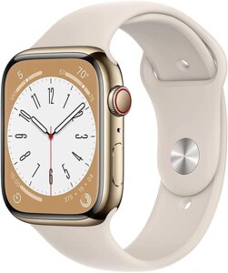 Умные часы Apple Watch Series 8 LTE 41 мм корпус из нержавеющей стали, золотистый/звездный свет, спортивный силиконовый