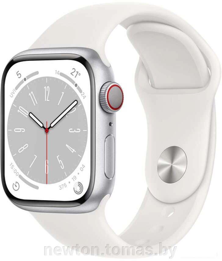 Умные часы Apple Watch Series 8 LTE 45 мм алюминиевый корпус, серебристый/белый, спортивные силиконовые ремешки S/M + от компании Интернет-магазин Newton - фото 1