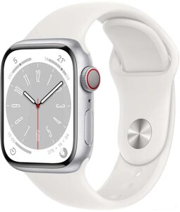 Умные часы Apple Watch Series 8 LTE 45 мм алюминиевый корпус, серебристый/белый, спортивные силиконовые ремешки S/M +