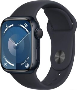 Умные часы Apple Watch Series 9 41 мм алюминиевый корпус, полуночный/полуночный, спортивный силиконовый ремешок M/L