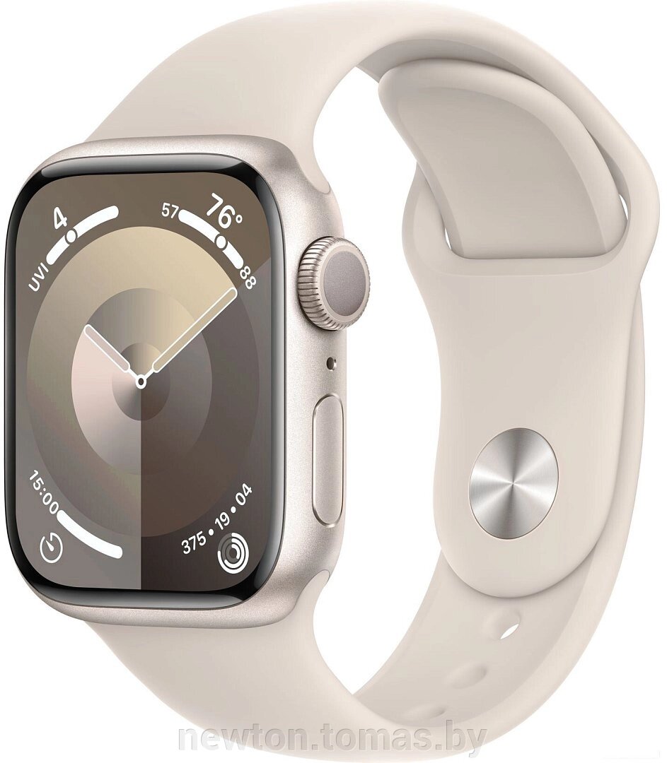 Умные часы Apple Watch Series 9 41 мм алюминиевый корпус, звездный свет/звездный свет, спортивный силиконовый ремешок от компании Интернет-магазин Newton - фото 1