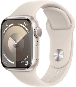 Умные часы Apple Watch Series 9 41 мм алюминиевый корпус, звездный свет/звездный свет, спортивный силиконовый ремешок