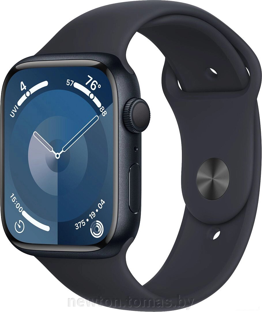 Умные часы Apple Watch Series 9 45 мм алюминиевый корпус, полуночный/полуночный, спортивный силиконовый ремешок M/L от компании Интернет-магазин Newton - фото 1