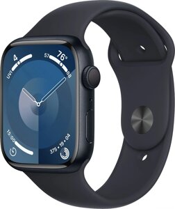 Умные часы Apple Watch Series 9 45 мм алюминиевый корпус, полуночный/полуночный, спортивный силиконовый ремешок M/L