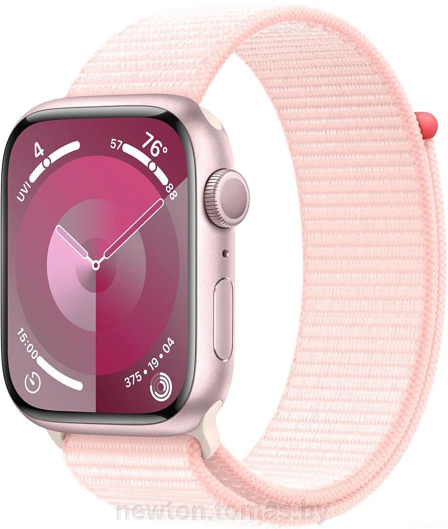 Умные часы Apple Watch Series 9 45 мм алюминиевый корпус, розовый/розовый, нейлоновый ремешок от компании Интернет-магазин Newton - фото 1
