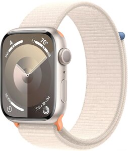 Умные часы Apple Watch Series 9 45 мм алюминиевый корпус, звездный свет/звездный свет, нейлоновый ремешок