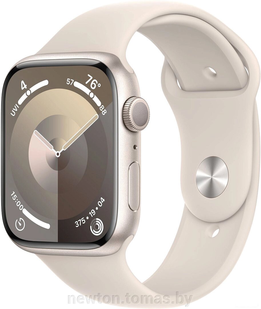 Умные часы Apple Watch Series 9 45 мм алюминиевый корпус, звездный свет/звездный свет, спортивный силиконовый ремешок от компании Интернет-магазин Newton - фото 1