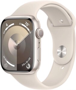 Умные часы Apple Watch Series 9 45 мм алюминиевый корпус, звездный свет/звездный свет, спортивный силиконовый ремешок