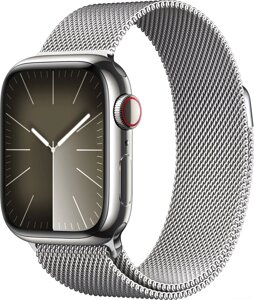 Умные часы Apple Watch Series 9 LTE 41 мм корпус из нержавеющей стали, серебристый/миланский серебристый