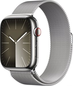 Умные часы Apple Watch Series 9 LTE 45 мм корпус из нержавеющей стали, серебристый/миланский серебристый