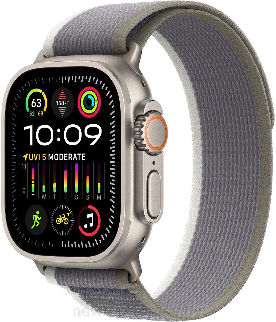 Умные часы Apple Watch Ultra 2 LTE 49 мм титановый корпус, титановый/серо-зеленый, нейлоновый ремешок размера M/L от компании Интернет-магазин Newton - фото 1
