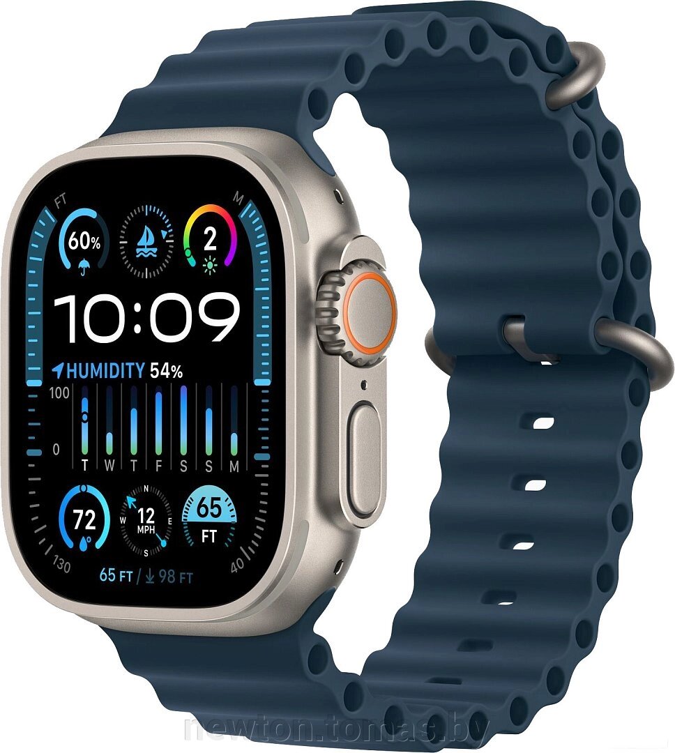Умные часы Apple Watch Ultra 2 LTE 49 мм титановый корпус, титановый/синий, ремешок из эластомера от компании Интернет-магазин Newton - фото 1
