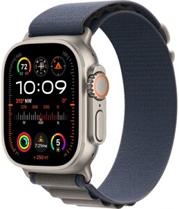 Умные часы Apple Watch Ultra 2 LTE 49 мм титановый корпус, титановый/синий, текстильный ремешок размера L