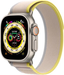 Умные часы Apple Watch Ultra LTE 49 мм титановый корпус, титановый/желто-бежевый, нейлоновый ремешок размера M/L