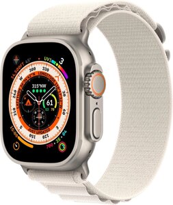 Умные часы Apple Watch Ultra LTE 49 мм титановый корпус, титановый/звездный свет, текстильный ремешок размера M