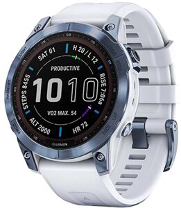 Умные часы Garmin Fenix 7 Sapphire Solar 47 мм голубой минерал/белый камень