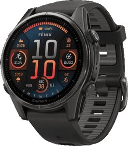 Умные часы Garmin Fenix 8 Sapphire 43мм титановый угольно-черный DLC, пепельно-серый ремешок