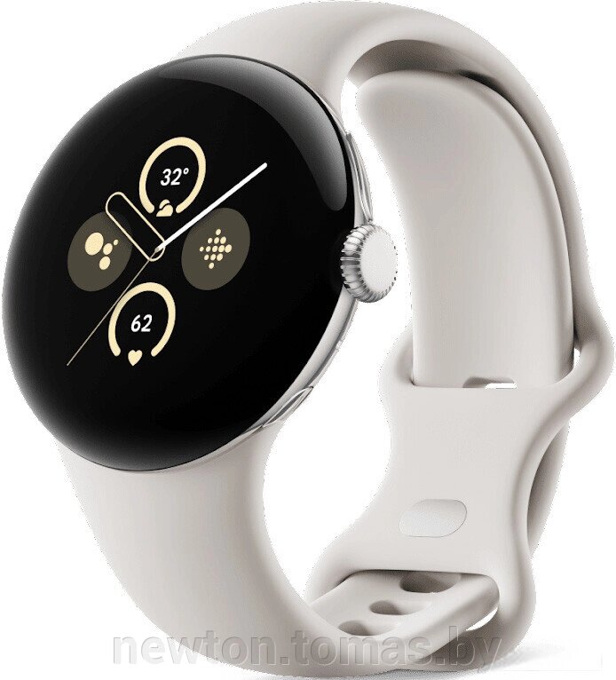 Умные часы Google Pixel Watch 2 глянцевый серебристый/фарфор, спортивный силиконовый ремешок от компании Интернет-магазин Newton - фото 1