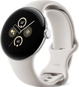 Умные часы Google Pixel Watch 2 глянцевый серебристый/фарфор, спортивный силиконовый ремешок
