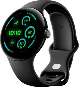 Умные часы Google Pixel Watch 3 45 мм черный матовый/обсидиан, спортивный силиконовый ремешок