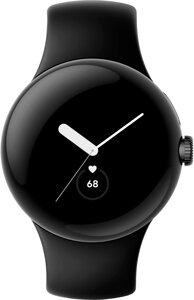 Умные часы Google Pixel Watch LTE матовый черный/обсидиан, спортивный силиконовый ремешок