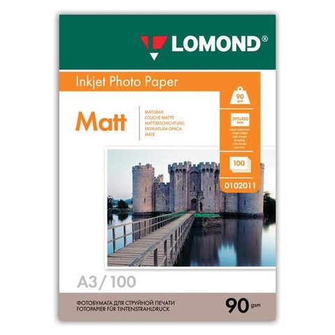 Фотобумага А3 (297420) матовая односторонняя, 90 г/ м², 100 листов, Lomond 0102011 от компании ООО "Копирка Бай" - фото 1