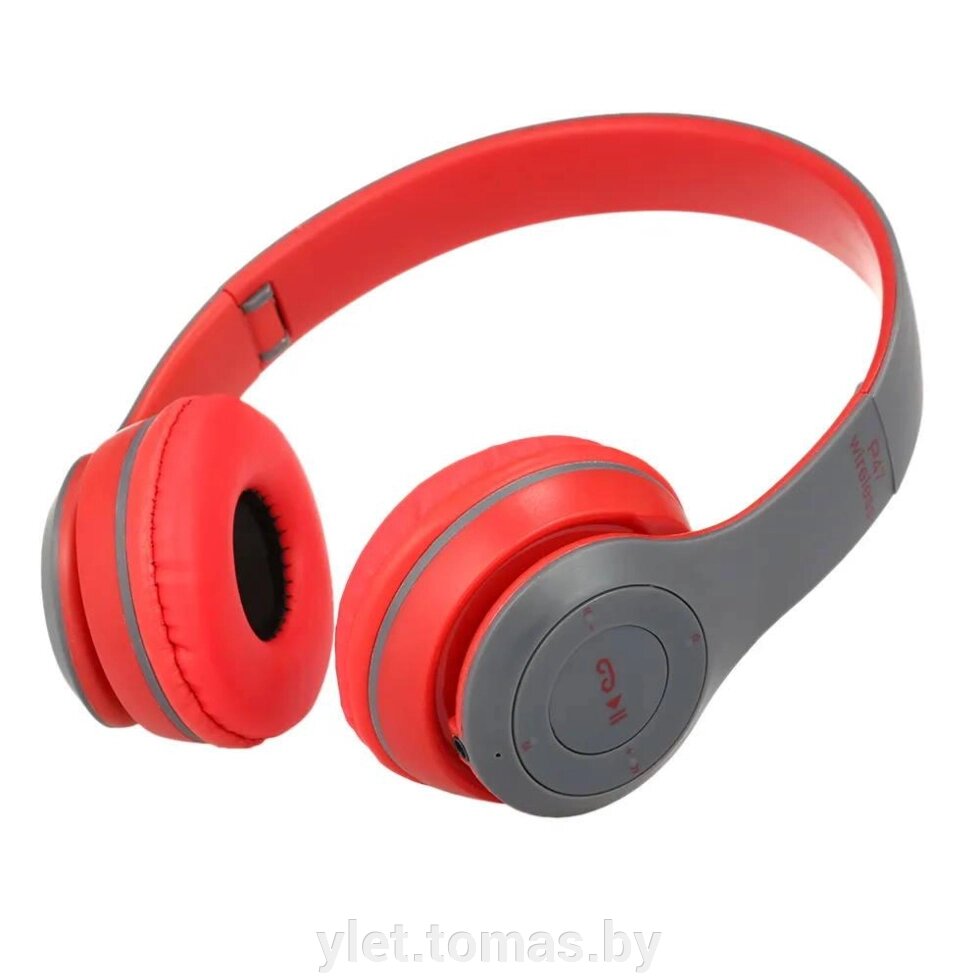 Беспроводные Bluetooth наушники P47 Wireless Headphones серые с красным от компании Интернет-магазин Ylet - фото 1