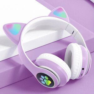 Беспроводные наушники с ушками и цветной подсветкой Cat VZV-23M Фиолетовые