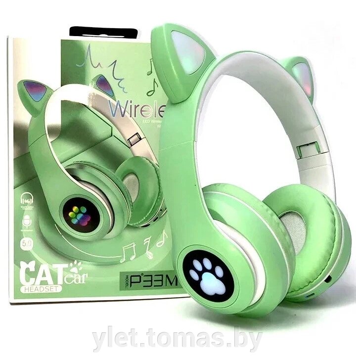Беспроводные наушники с ушками Wireless CatEar P33M Зеленые от компании Интернет-магазин Ylet - фото 1