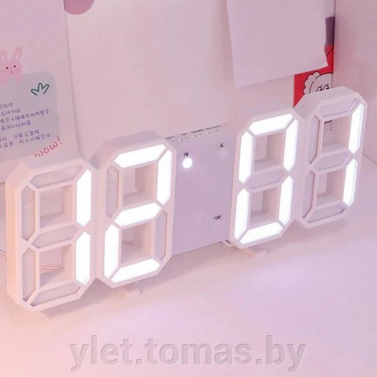 Часы будильник электронные Цифры, белые, с термометром от компании Интернет-магазин Ylet - фото 1
