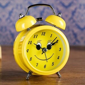 Часы будильник Желтый Смайлик, D-6 см