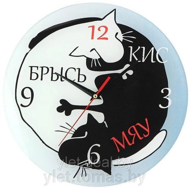 Часы настенные Кис Мяу Брысь Стеклянные от компании Интернет-магазин Ylet - фото 1