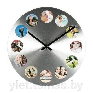 Часы настенные с 12 рамками под фотографии круглые металл маленькие от компании Интернет-магазин Ylet - фото 1