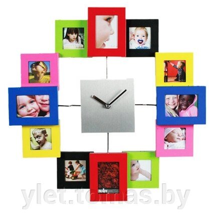 Часы настенные с 12 рамками под фотографии металл цветные от компании Интернет-магазин Ylet - фото 1