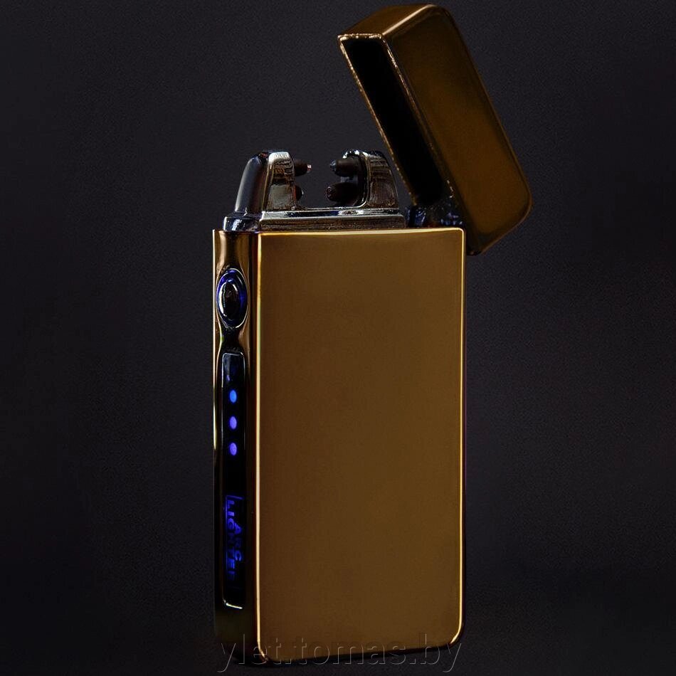 Импульсная зажигалка двойная дисплей сбоку Золотая глянец от компании Интернет-магазин Ylet - фото 1