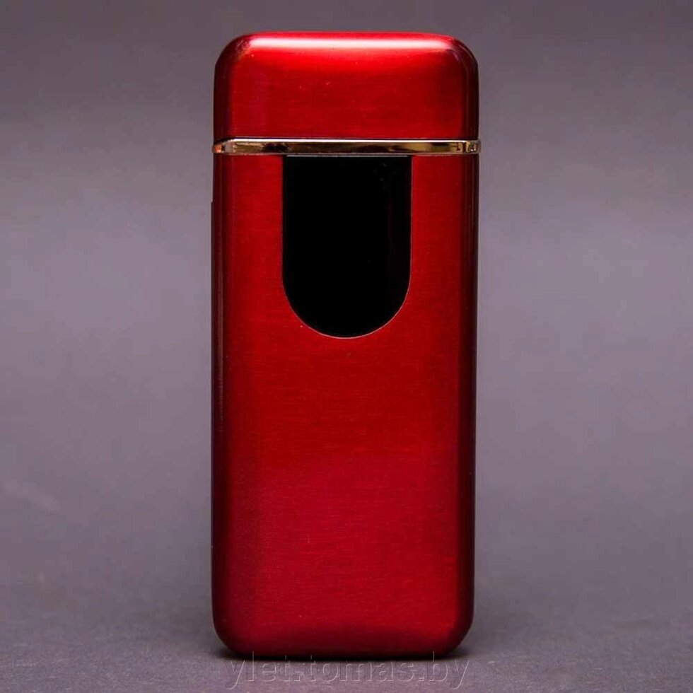 Импульсная зажигалка двойная сенсорная с золотой каймой Красная матовая от компании Интернет-магазин Ylet - фото 1