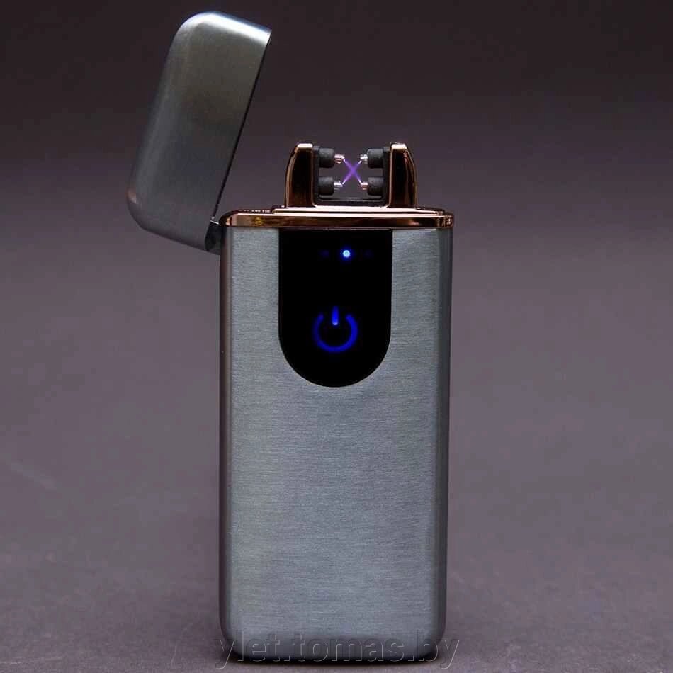 Импульсная зажигалка двойная сенсорная с золотой каймой матовая Серебро от компании Интернет-магазин Ylet - фото 1